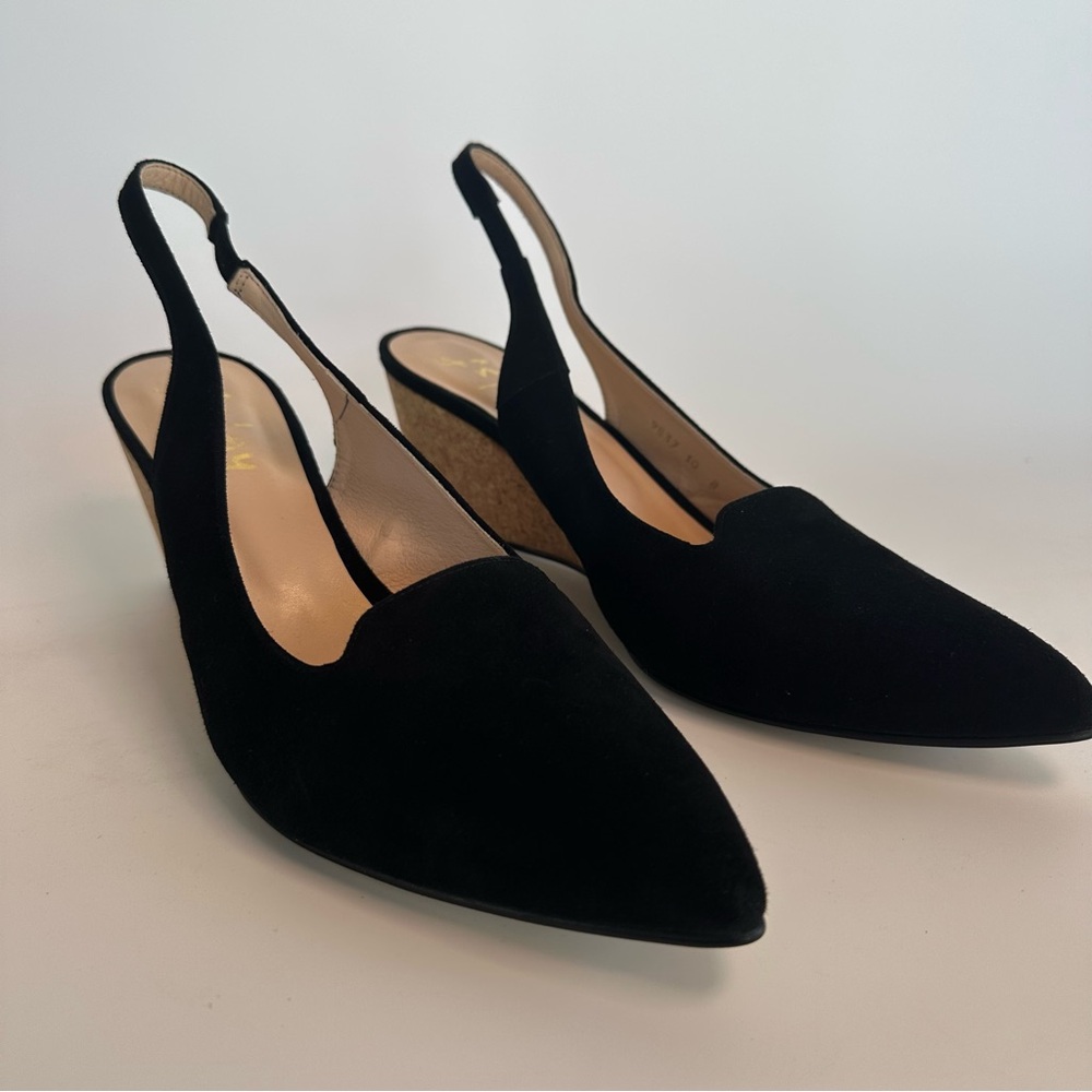French Sole FS/NY Suede Black Slingback Cork Wedge Heels Size 10 - Picture 3 of 10